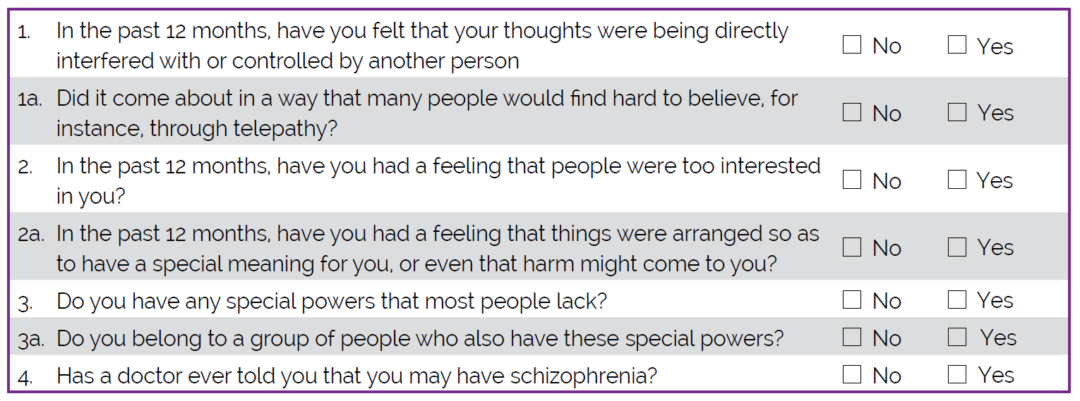 This Section Provides A Form For A Psychosis Screener (PS)