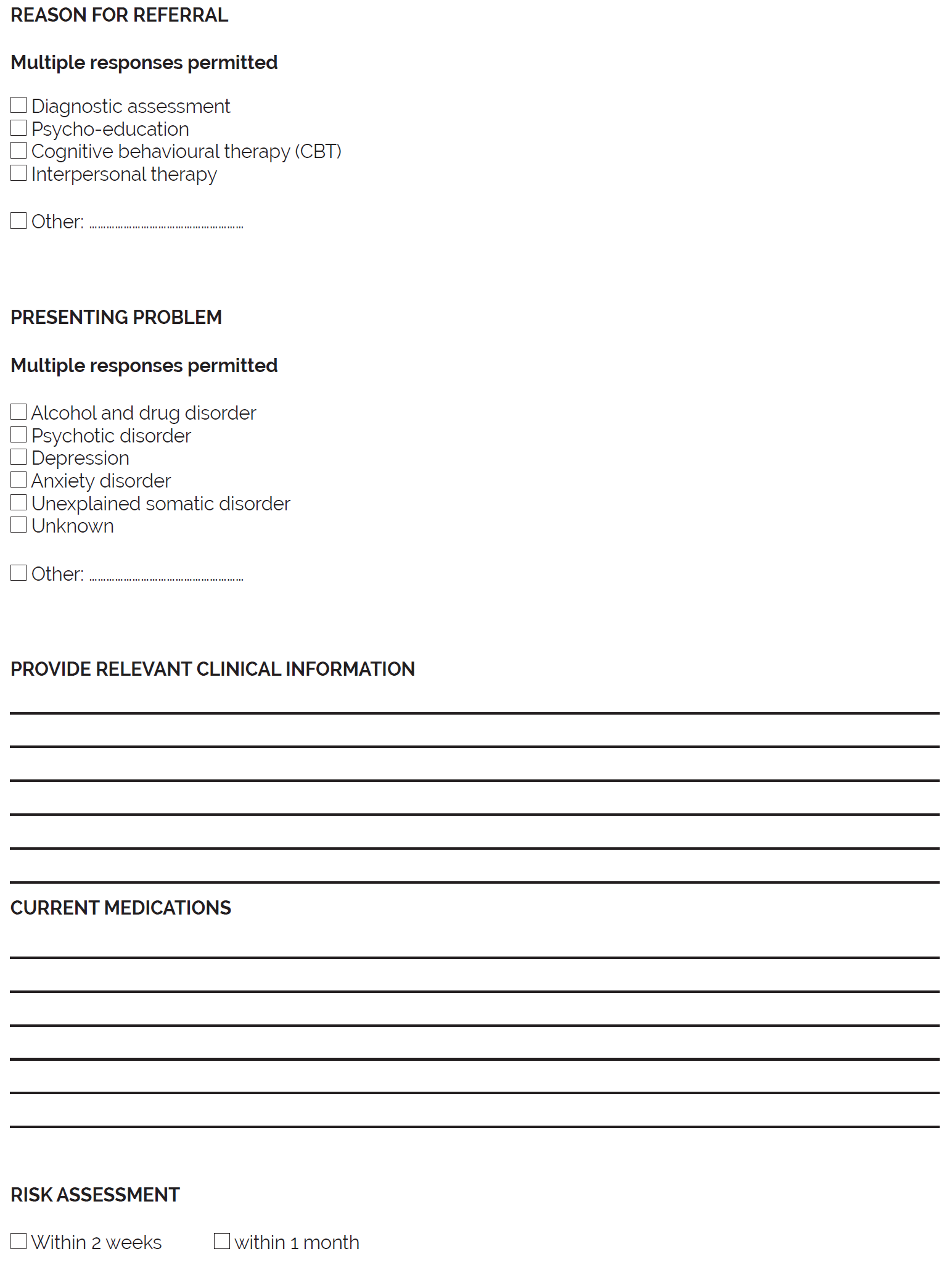 This section provides a form for a referral pro forma