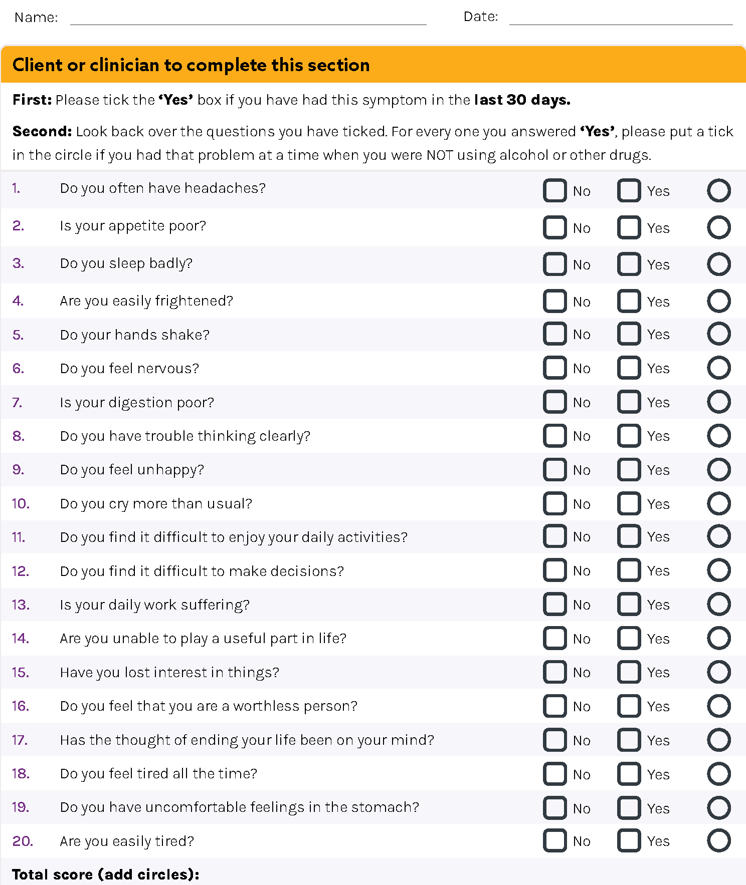 Self reporting questionnaire (SRQ)